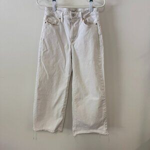 Paige White Denim Wide Leg Crop Raw Hem Jeans